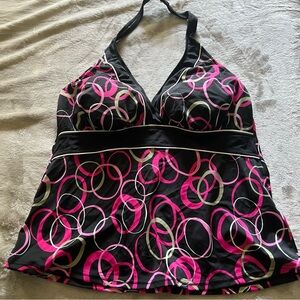 Jamaica Bay Black Pink And White Tankini Swim Top Size 16